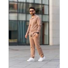 Man Forces Erkek Takım, Pamuklu Jogger Pantolon ve Gömlek, Şık ve Konforlu Mevsimlik, Alt Üst Takım,kahve Takım ,kahverengi
