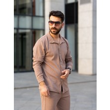 Man Forces Erkek Takım, Pamuklu Jogger Pantolon ve Gömlek, Şık ve Konforlu Mevsimlik, Alt Üst Takım,kahve Takım ,kahverengi