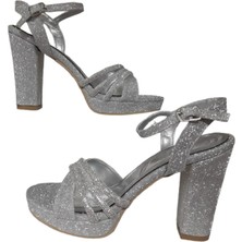 Erbay Shoes Kadın Platform Platin Simli Çapraz Bantlı Sandalet Ayakkabı
