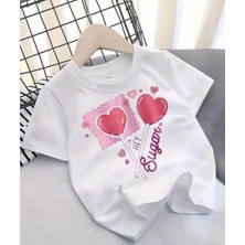 Kids Face Özel Tasarım Sugar Heart Baskılı Pamuk Nrfes Alan Kız Çocuk Şık T-Shırt
