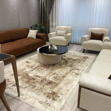 AatoliaRugs Marsilya Kiremit Halı Krem Halı Modern Eskitme Desen Ince Akrilik Yumuşak Salon Halısı Koridor Halısı