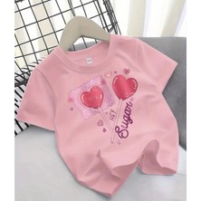 Kids Face Özel Tasarım Sugar Heart Baskılı Pamuk Nrfes Alan Kız Çocuk Şık T-Shırt