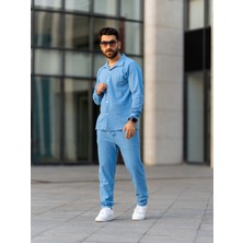 Man Forces Erkek Takım, Pamuklu Jogger Pantolon ve Gömlek, Şık ve Konforlu Mevsimlik, Mavi,alt Üst Takım