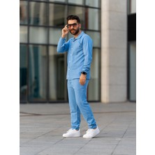 Man Forces Erkek Takım, Pamuklu Jogger Pantolon ve Gömlek, Şık ve Konforlu Mevsimlik, Mavi,alt Üst Takım