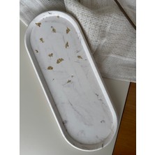 Atelier Rainy - Dekoratif Beton Sunumluk Tabak - Altın Yaprak Desenli