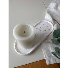 Atelier Rainy - Dekoratif Beton Sunumluk Tabak - Altın Yaprak Desenli