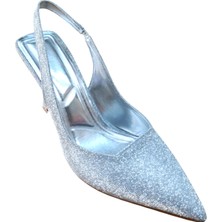 Bilener Şiko 806 Kadın Kadeh Ökçe Arka Açık Simli Stiletto Ayakkabı Gümüş Simli