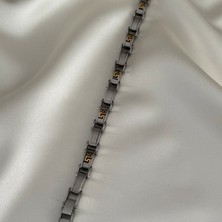 Çift Taraflı Gold Desenli Çelik Bileklik