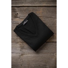 Woolen World V Yaka Siyah Yünlü Triko Kazak Erkek Rahat Kesim Klasik Stil