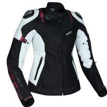 Motosiklet Kadın Montu Full Korumalı 4 Mevsim Deri ve Maxdura Kumaş Mont White