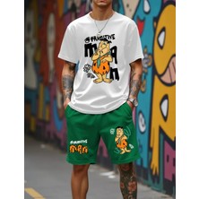 Amor Man Büyük Beden Özel Tasarım Çakmaktaş Baskılı Yeni Trend Modern Battal Erkek T-Shırt Şort Takımı