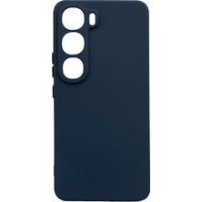 Tekno Grup Vivo V40 Lite Kılıf Mat Esnek Biye Silikon Kılıf-Lacivert + Cam Ekran Koruyucu