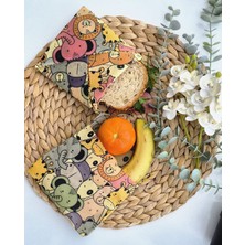 Balmumu Tekrar Kullanılabilen Gıda Saklama Bezleri 4 Bez 1 Küçük Kese(Doğal,balmumlu)Kids And Lemon