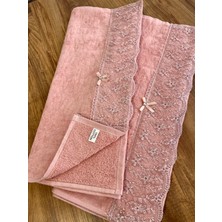 Ycn Home Pamuklu Güpürlü Çeyizlik, Hediyelik Pembe El & Yüz Yüz Havlusu 50*90  cm