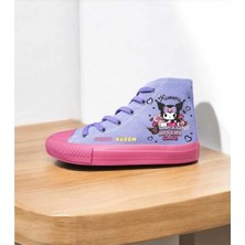 Lila Pembe Taban Morlu Baskılı Çocuk Spor Ayakkabı Sneaker