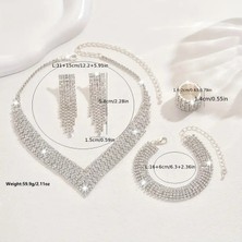 Mumicemum Luxury Kristal Taş Püskül Kolye + Küpe + Bileklik Takı Seti Gümüş Kaplama
