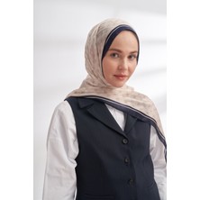 Armanda Monogram Desen Ithal Vual Şal - Lacivert-Bej