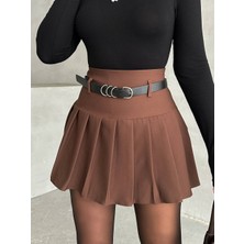 Arzu Has Butik Yeni Sezon Pileli Kemerli Astar Şortlu Kadın Mini Etek