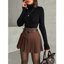Arzu Has Butik Yeni Sezon Pileli Kemerli Astar Şortlu Kadın Mini Etek