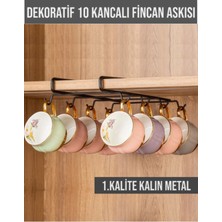 Cocovia Dekoratif Siyah Raf Altı Asılabilir 10 Kancalı Fincan/ Kupa Bardak Düzenleyici Askılığı-Düzenleyici