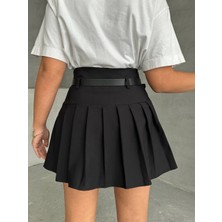 Arzu Has Butik Yeni Sezon Pileli Kemerli Astar Şortlu Kadın Mini Etek
