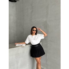 Arzu Has Butik Yeni Sezon Pileli Kemerli Astar Şortlu Kadın Mini Etek