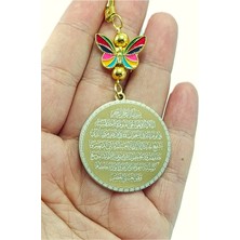 Biuti Renkli Kelebek Çelik Çift Taraflı Ayetel Kürsi Felak Nas Ihlas Araba Dikiz Ayna Süsü, Altın Renkli