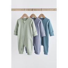 Next Baby % 100 Pamuklu Mint / Mavi Ribanalı Ayaksız 3’lü Tulum Set