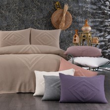Woolhome 3 Parça Yastıklı Çift Kişilik Triko Örgü Battaniye 240X220CM