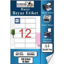 Artlantis A4 Hazır Etiket 105X46 mm 10 Sayfa 1 Paket 12 Li Kendinden Yapışkanlı Fotokopi Lazer Inkjet Kağıdı Yazıcılar Için Uyumlu