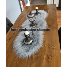 Gri  Kürklü Peluş Masa Örtüsü Şık Dekoratif Lüks Elegant Modern Dekoratif  Runner.