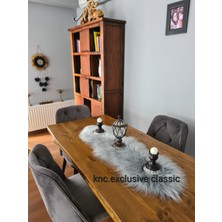 Gri  Kürklü Peluş Masa Örtüsü Şık Dekoratif Lüks Elegant Modern Dekoratif  Runner.