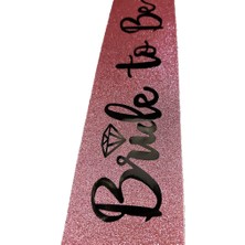 Cotton Soft Pembe Üzeri Siyah Italik Alyanslı Bride To Be Yazılı Simli Işıltılı Kuşak Kemer 10X80 cm