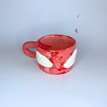 Archeceramic El Yapımı Seramik Kupa - Bulut Desenli Kupa - Pembe Kırmızı - 200 ml - Tekli