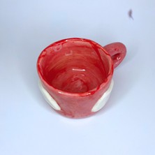Archeceramic El Yapımı Seramik Kupa - Bulut Desenli Kupa - Pembe Kırmızı - 200 ml - Tekli
