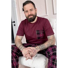 Bordo Ekose Desen Cep Detaylı Kısa Kol Erkek Pijama Takımı