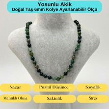 Yıldız Doğal Taş Sertifikalı Yosunlu Akik Doğal Taş 6mm Makrome Kolye 45 cm- 55 cm Ayarlanabilir Ölçü