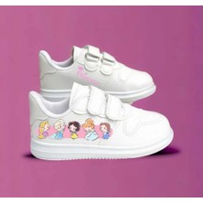 Lias Shoes Prenses Kızlar Baskılı Beyaz Bantlı Çocuk Spor Ayakkabı Sneaker