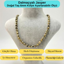 Yıldız Doğal Taş Sertifikalı Dalmaçyalı Jasper Doğal Taş 6mm Makrome Kolye 45 cm- 55 cm Ayarlanabilir Ölçü