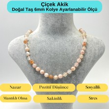 Yıldız Doğal Taş Sertifikalı Çiçek Akik Doğal Taş 6mm Makrome Kolye 45 cm- 55 cm Ayarlanabilir Ölçü