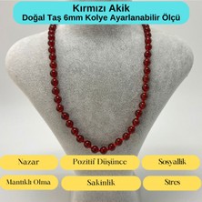 Yıldız Doğal Taş Sertifikalı Kırmızı Akik Doğal Taş 6mm Makrome Kolye 45 cm- 55 cm Ayarlanabilir Ölçü