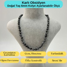 Yıldız Doğal Taş Sertifikalı Karlı Obsidyen  Doğal Taş 6mm Makrome Kolye 45 cm- 55 cm Ayarlanabilir Ölçü