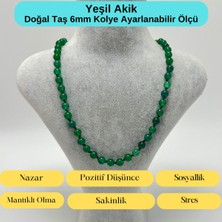 Yıldız Doğal Taş Sertifikalı Yeşil Akik Doğal Taş 6mm Makrome Kolye 45 cm- 55 cm Ayarlanabilir Ölçü