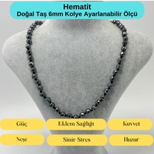 Yıldız Doğal Taş Sertifikalı Hematit Doğal Taş 6mm Makrome Kolye 45 cm- 55 cm Ayarlanabilir Ölçü