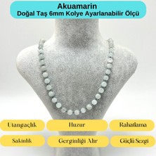 Yıldız Doğal Taş Sertifikalı Akuamarin Doğal Taş 6mm Makrome Kolye 45 cm- 55 cm Ayarlanabilir Ölçü