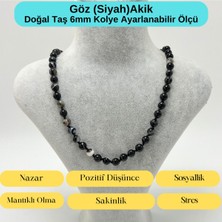 Yıldız Doğal Taş Sertifikalı Göz Akik Doğal Taş 6mm Makrome Kolye 45 cm- 55 cm Ayarlanabilir Ölçü