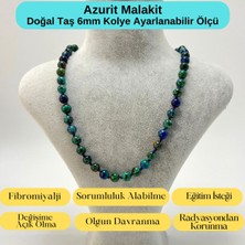 Yıldız Doğal Taş Sertifikalı Azurit Malakit Doğal Taş 6mm Makrome Kolye 45 cm- 55 cm Ayarlanabilir Ölçü