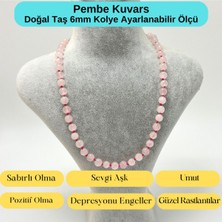 Yıldız Doğal Taş Sertifikalı Pembe Kuvars Doğal Taş 6mm Makrome Kolye 45 cm- 55 cm Ayarlanabilir Ölçü