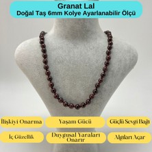 Yıldız Doğal Taş Sertifikalı Granat Lal Doğal Taş 6mm Makrome Kolye 45 cm- 55 cm Ayarlanabilir Ölçü