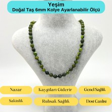 Yıldız Doğal Taş Sertifikalı Yeşim Doğal Taş 6mm Makrome Kolye 45 cm- 55 cm Ayarlanabilir Ölçü